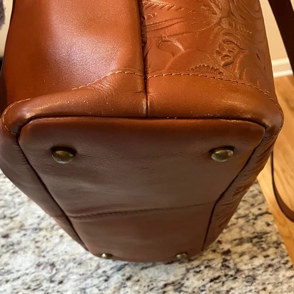 Patricia Nash Embossed Leather Large Tote Brown Tooled Floral Suede Shoulder Bag - Picture 15 of 17